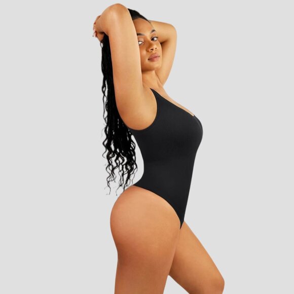 Off the Shoulder Tummy-Control Bodysuit, Black - Picture 2 of 6